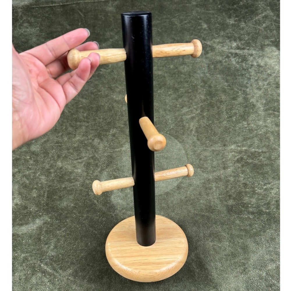 Kamenstein Wooden Mug Tree Coffee Cup Holder Rack 6 Peg Countertop Thailand